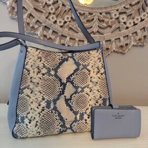 Kate Spade Leila Snake Embossed Medium Triple Compartment Shoulder Satchel Bag